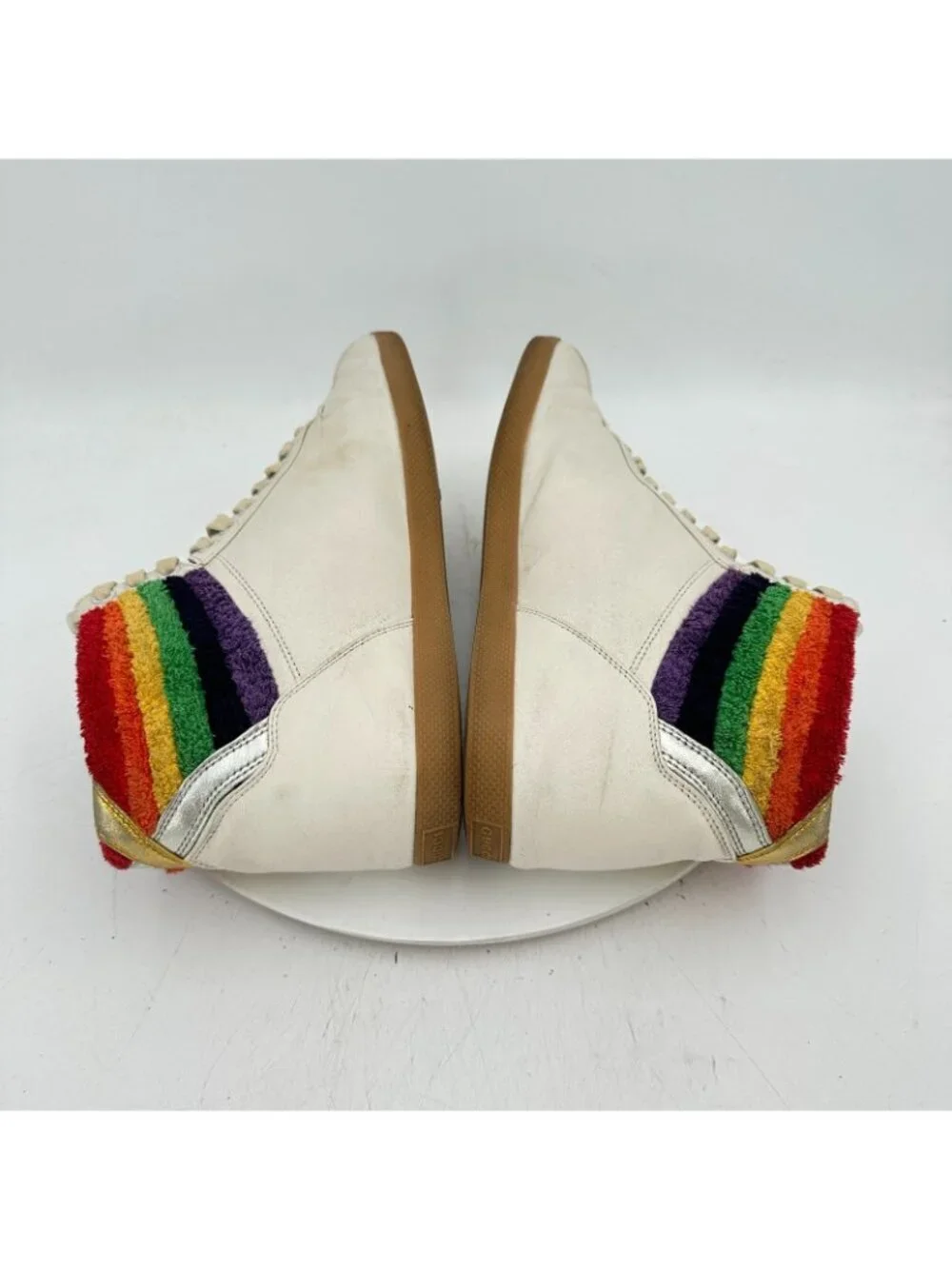 Gucci Men Sz UK 9.5D US 10 White Leather Lace Up Rainbow Heel Collar Mid Shoes